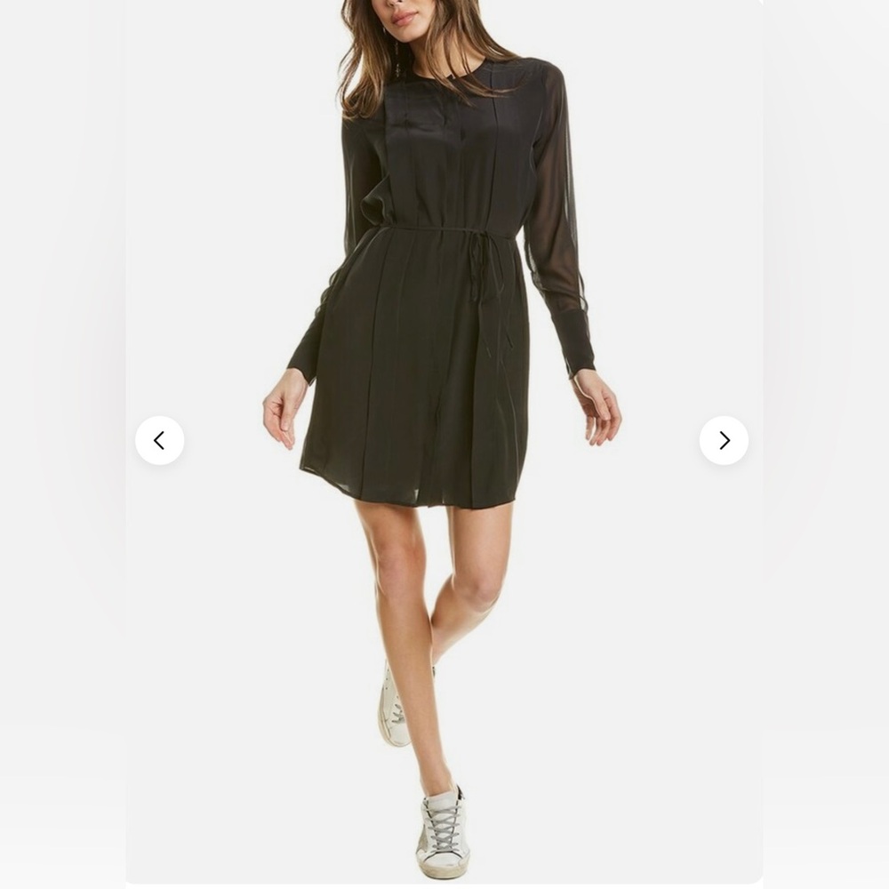 Club Monaco Sheer Play Long Sleeve Shirt Dress-Black